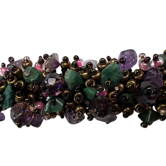 Colorful Beaded Wrap Magnetic Spray Bracelet Seed Beads Stone Purple Green Blue - Picture 9 of 10
